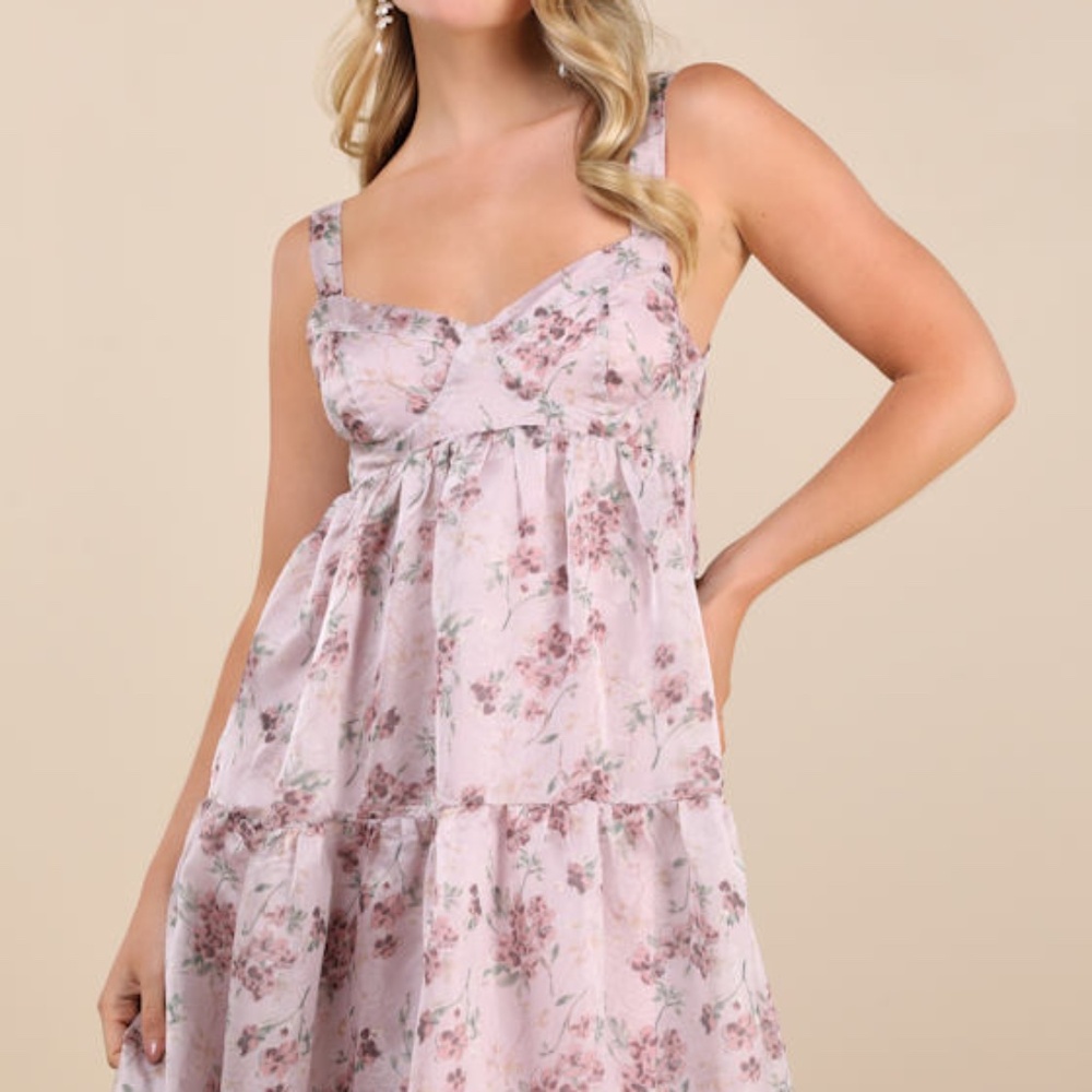 Lulus Marvelously Darling Mauve Floral Tiered Backless Midi Dress Purple
